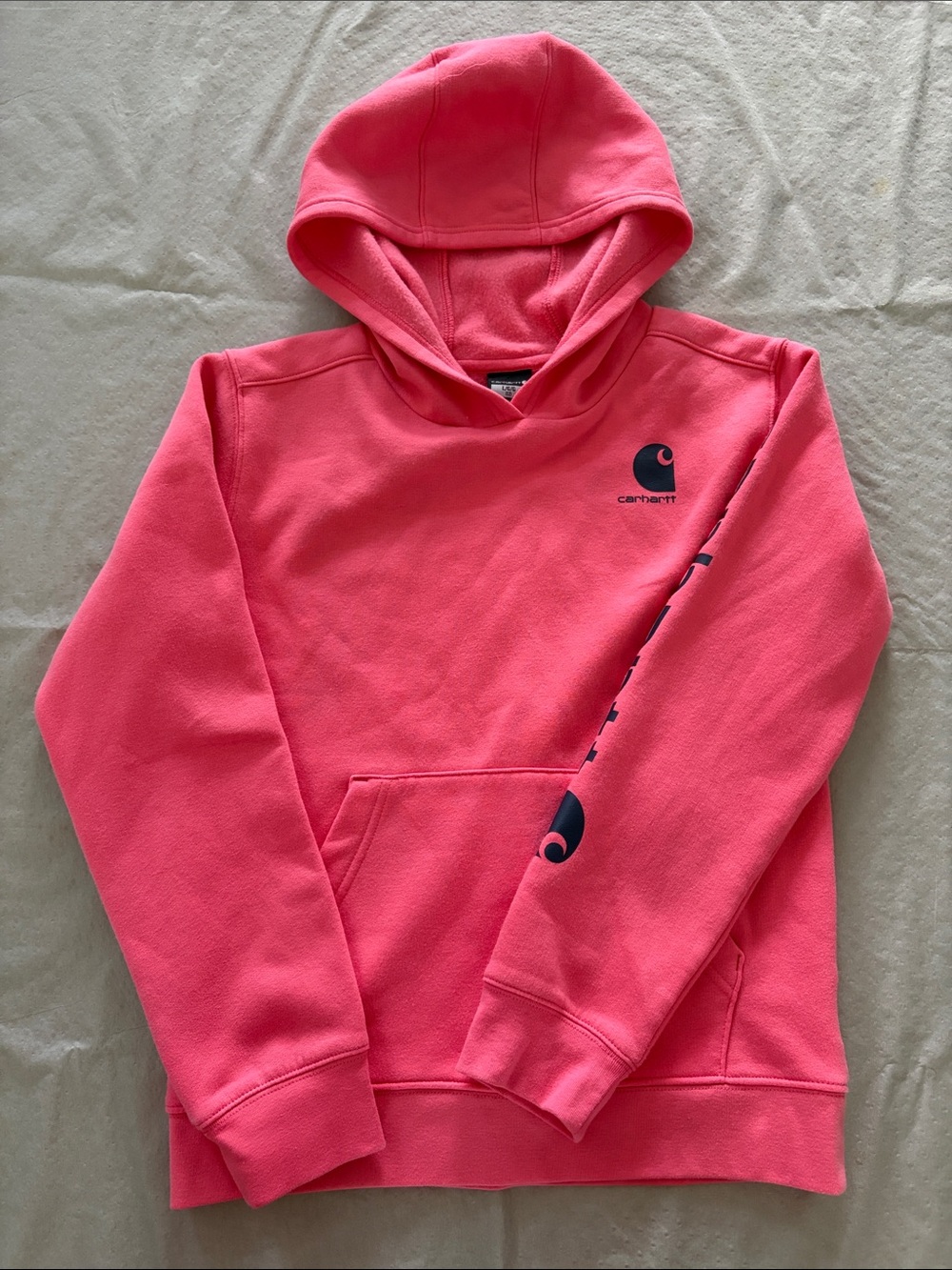 Carhartt Coral Pink Pullover Hoodie with Sleeve Logo